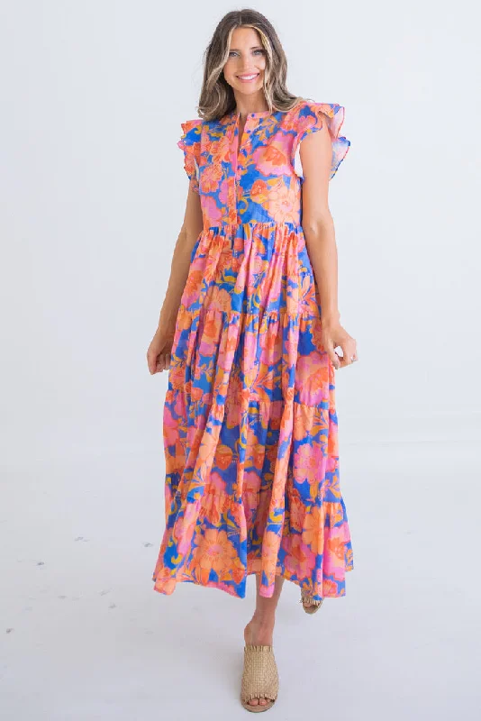 Floral Tier Maxi Dress Trendy Off-Shoulder Ruffle Maxi Dress