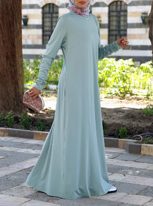Gathered Sleeves Jersey Maxi Dress Fashionable Chiffon Maxi Dress