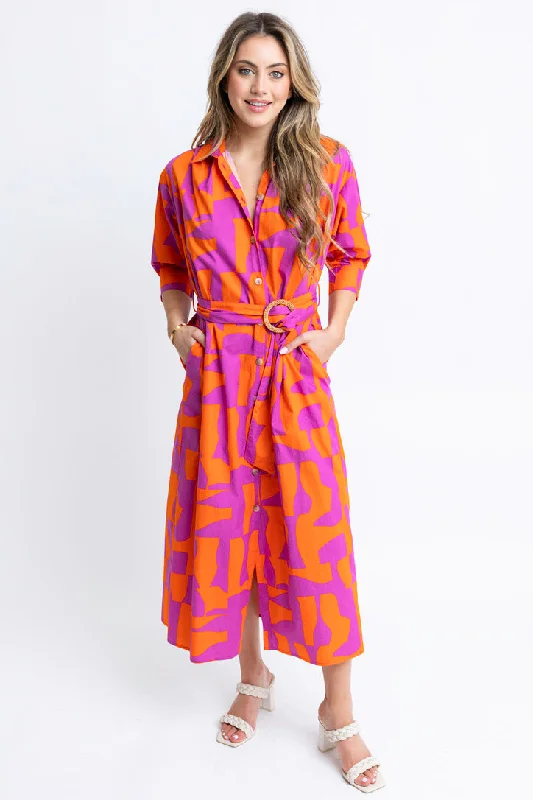 Geometric Poplin Maxi Dress Elegant Sleeveless Maxi Dress