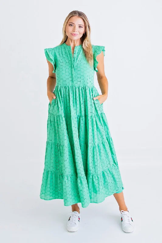 Green Eyelet Circle Tier Maxi Dress Fashionable Chiffon Maxi Dress