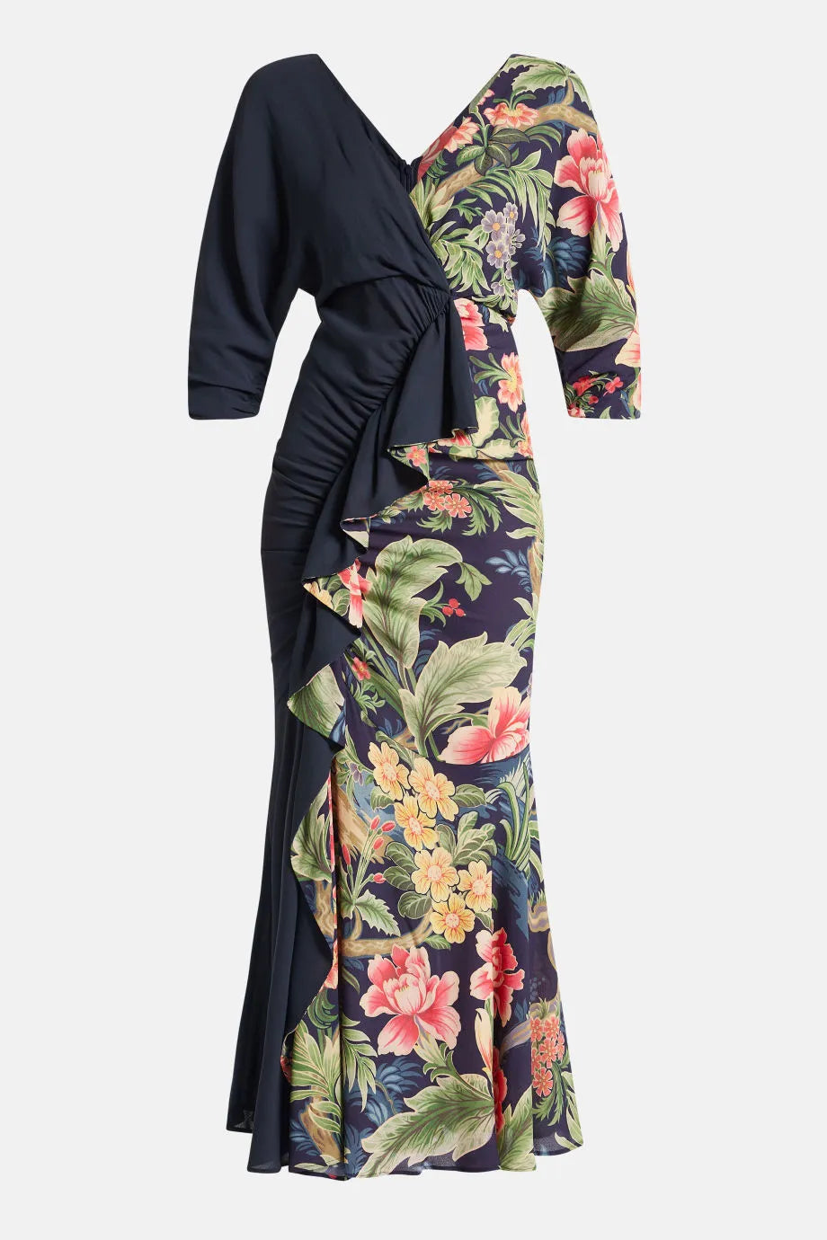 Half Floral Maxi Dress Fashionable Asymmetrical Maxi Dress