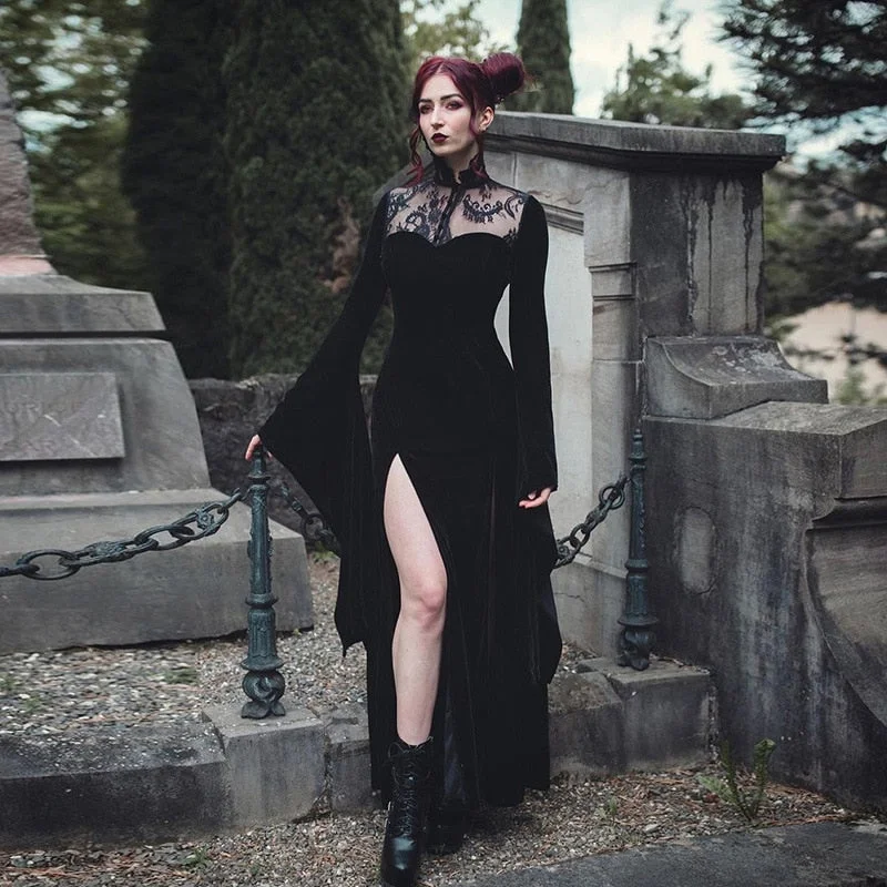 Zjkrl - Halloween Party Long Dress Black High Waist Flared Sleeve Lace Cutout Gothic Maxi Dress Street Aesthetic Clubwear Maxi Dress Elegant Velvet Maxi Dress Zjkrl - Halloween Party Long Dress Black High Waist Flared Sleeve Lace Cutout Gothic Maxi Dress Street Aesthetic Clubwear Maxi Dress Elegant Velvet Maxi Dress