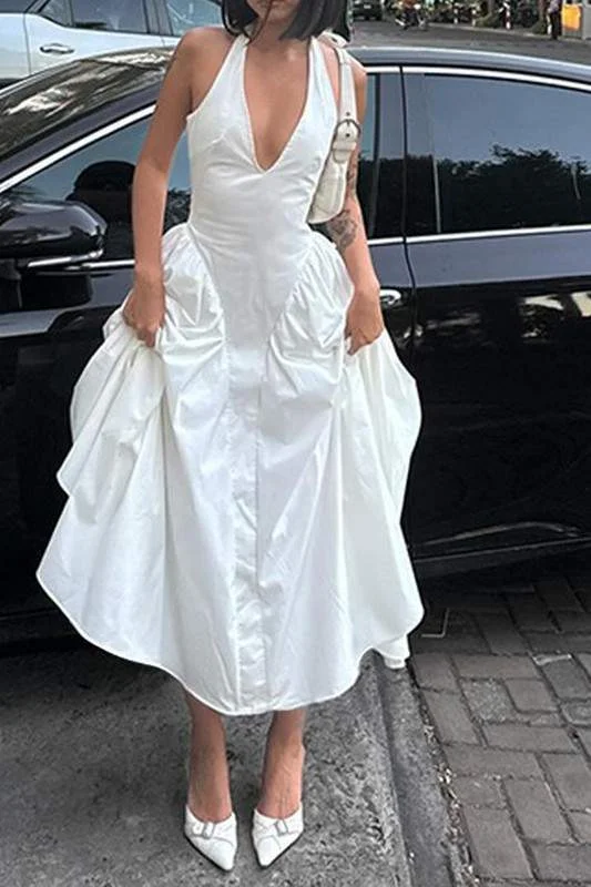 HALTER NECK FLARE MAXI DRESS Chic Off-Shoulder Maxi Dress