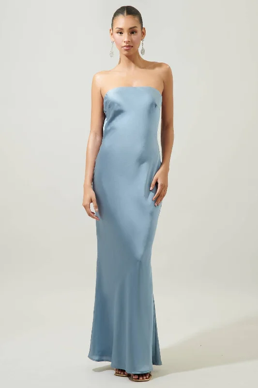 Infinite Open Back Satin Maxi Dress Comfortable Long-Sleeve Maxi Dress