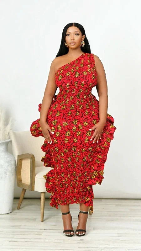 Irisa African Print One Shoulder Maxi Dress Cozy Spaghetti Strap Maxi Dress