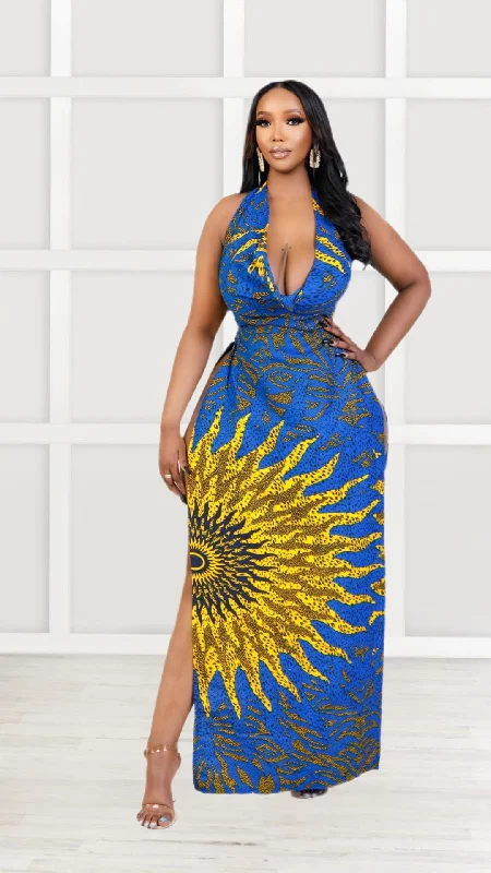 Jema African Print Slit Maxi Dress Comfortable Maxi Dress with Sleeves