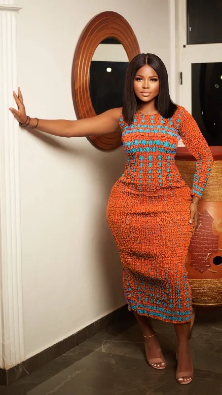 Kenya African Print Maxi Dress (Orange) Elegant Sleeveless Maxi Dress