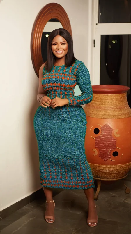 Kenya African Print Maxi Dress (Teal) Comfortable Casual Maxi Dress