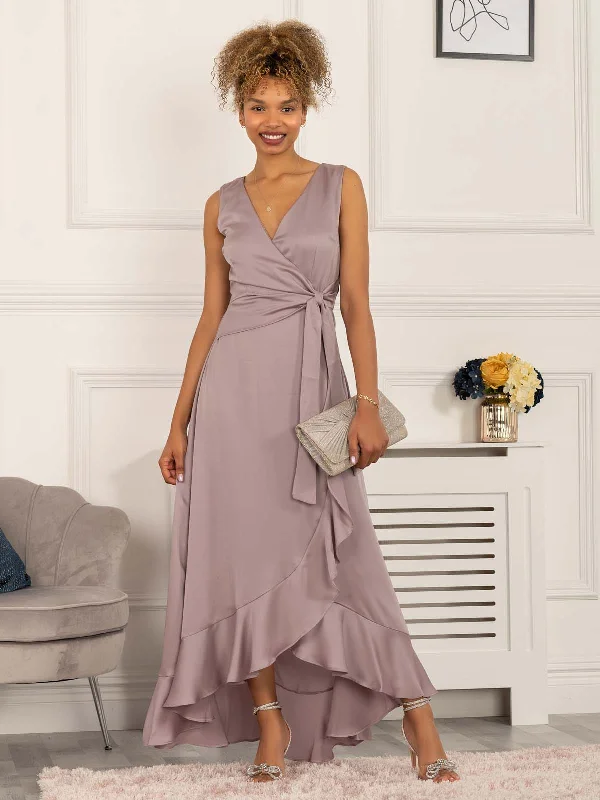 Kyleigh Frill Hem Maxi Dress, Mauve Purple Stylish A-Line Maxi Dress