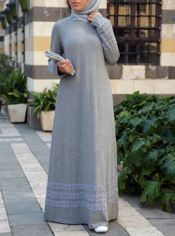 Lace Trim Jersey Maxi Dress Elegant Tiered Maxi Dress