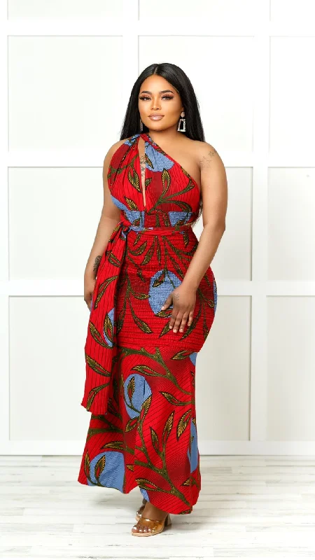 Linda Infinity African Print Maxi Dress Trendy Short Sleeve Maxi Dress