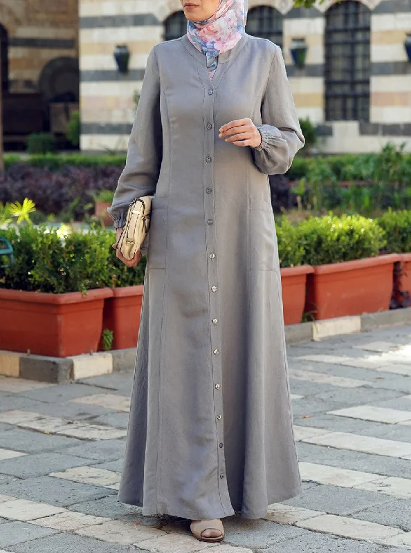 Linen Buttoned Maxi Dress Comfortable Flowy Maxi Dress