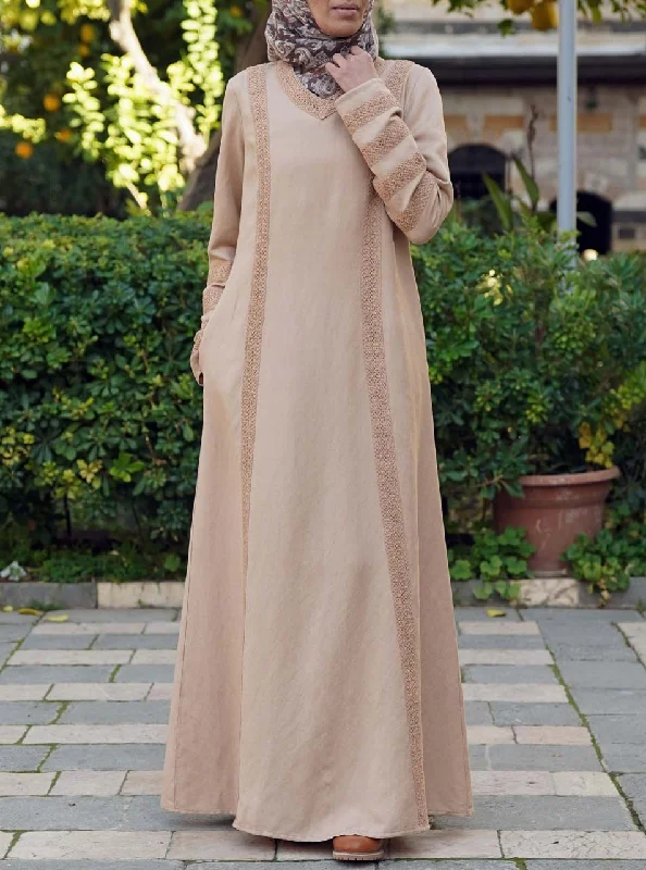 Linen Lace Maxi Dress Stylish One-Shoulder Maxi Dress