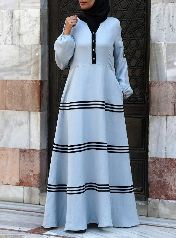 Linen Maxi Dress with Contrast Trim Trendy A-Line Maxi Dress