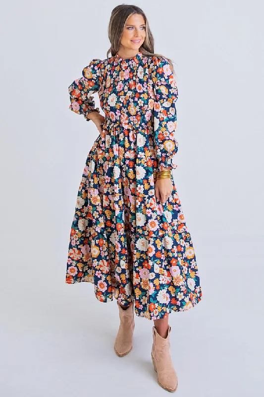 London Floral Smock Maxi Dress Cozy Maxi Dress with Slit