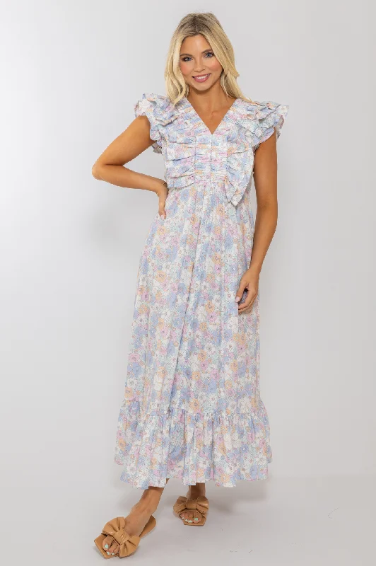 London Floral Vneck Maxi Dress Trendy A-Line Maxi Dress