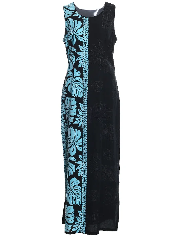 Long Maxi Dress Side Design Prince Kuhio Sleeveless Black-Blue Chic Summer Maxi Dress