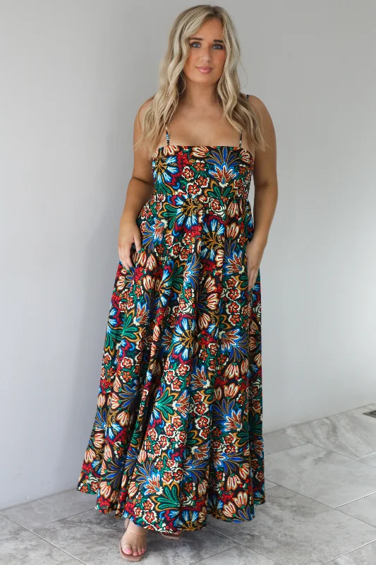 Look Around Maxi Dress: Black/Multi Elegant Lace Maxi Dress