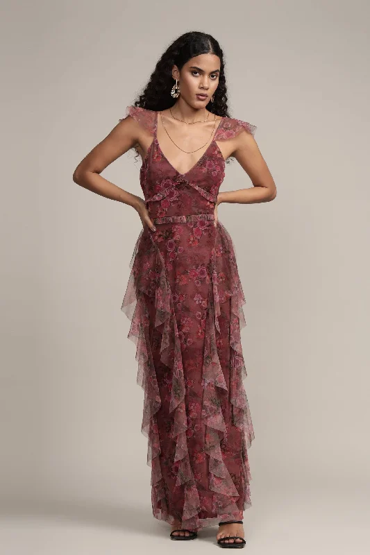 Malin Maxi Dress in Purple Floral Comfortable Bohemian Maxi Dress