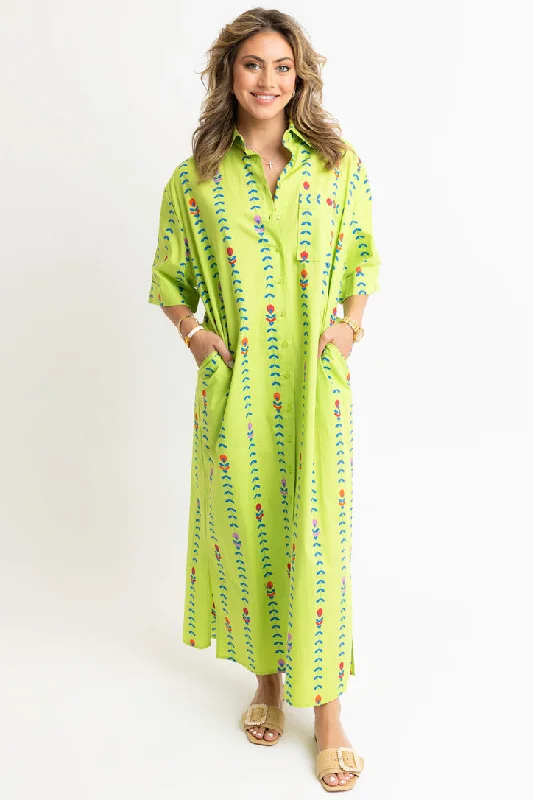 Mod Floral Vine Maxi Dress Trendy Maxi Dress with Belt