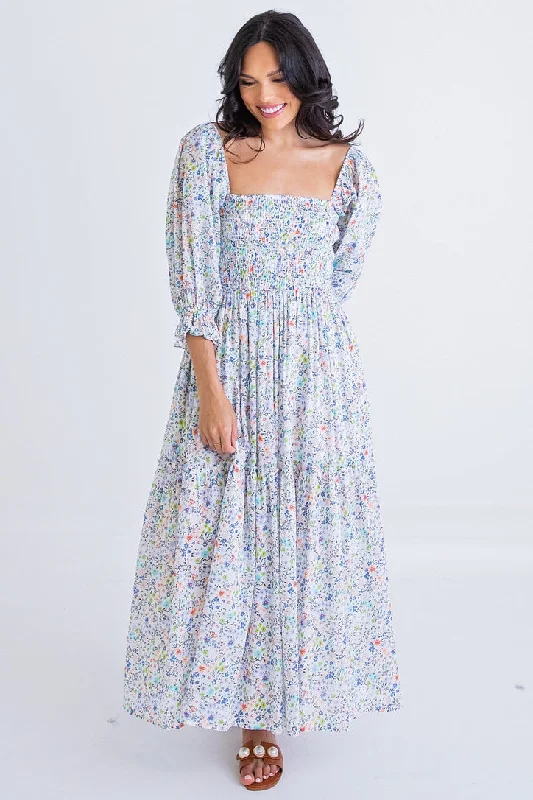 Multi Floral Smock Maxi Dress Classic Black Maxi Dress