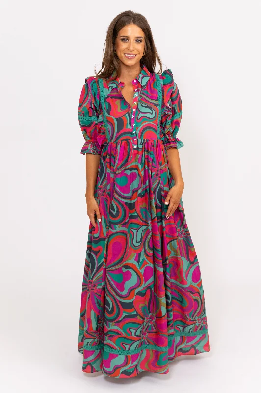 Multi Jewel Swirl Maxi Dress Comfortable Pleated Maxi Dress
