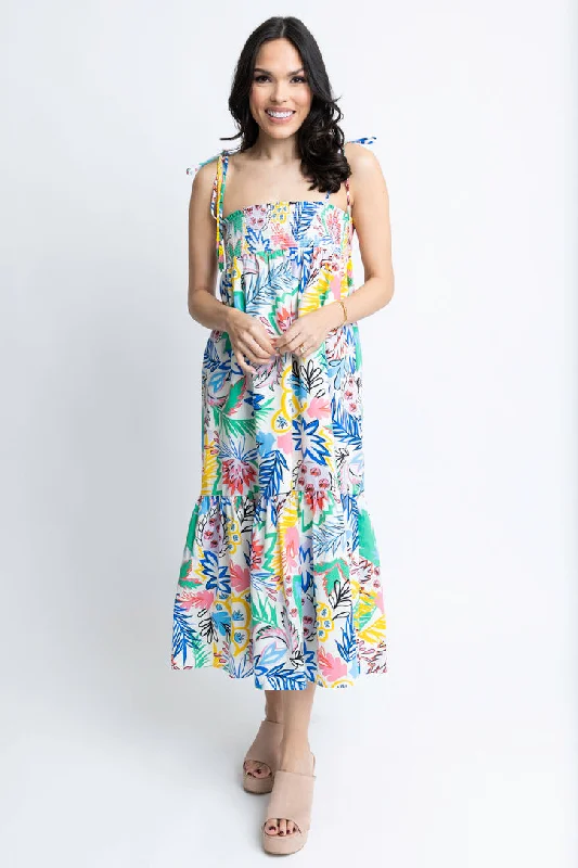 Multi Palm Smock Maxi Dress Chic Button-Up Maxi Dress