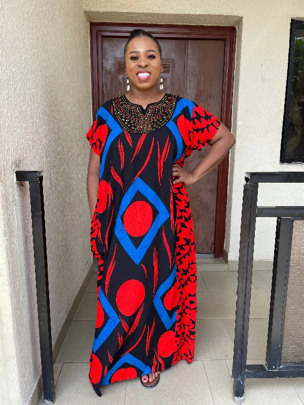 Emma Red and Blue  Maxi Dress Stylish V-Neck Maxi Dress