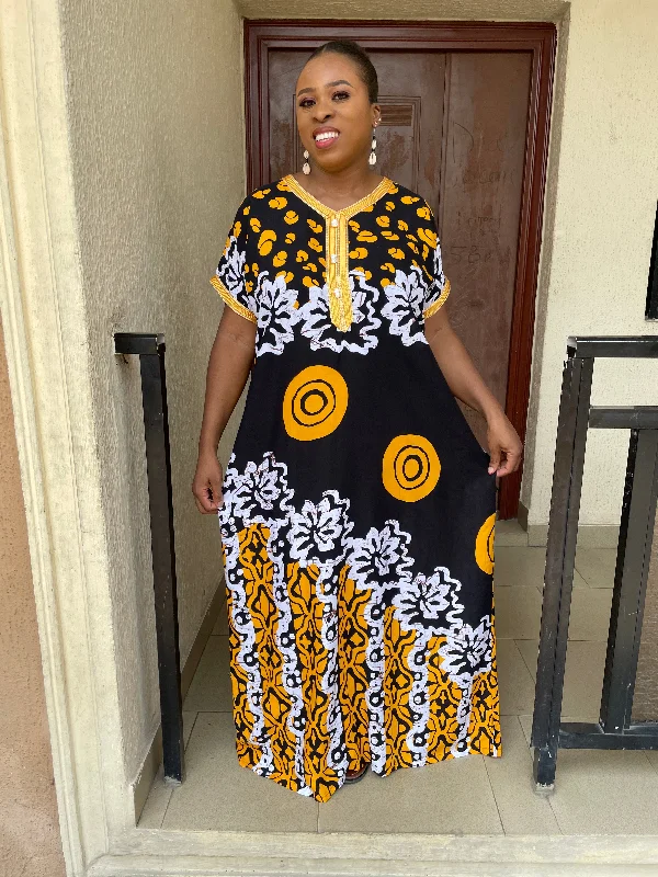 Efe Yellow and Black Maxi Dress Classic V-Neck Maxi Dress