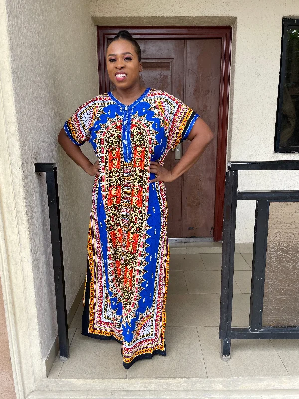 Emily Blue Mixed Print Maxi Dress Cozy Longline Maxi Dress