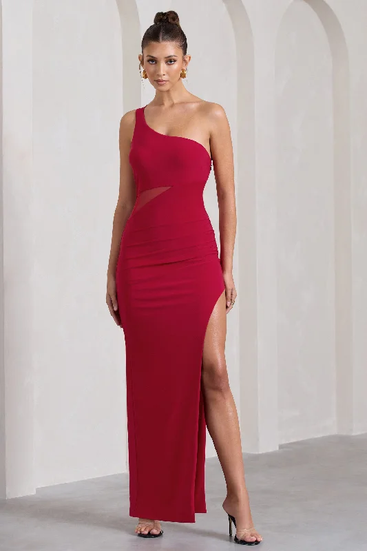 My Night | Red One Shoulder Sleeveless Cut-Out Split Maxi Dress Stylish Longline Maxi Dress My Night | Red One Shoulder Sleeveless Cut-Out Split Maxi Dress Stylish Longline Maxi Dress