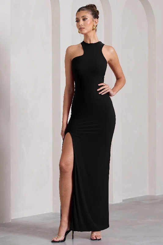 Nalani | Black Sleeveless Cut-Out Split Maxi Dress Trendy Floral Print Maxi Dress
