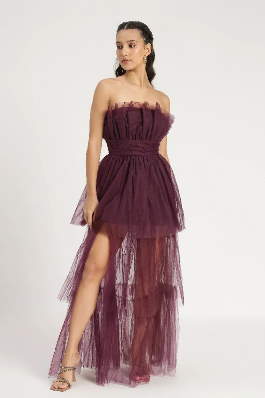 Natalia Tulle Maxi Dress in Plum Stylish A-Line Maxi Dress
