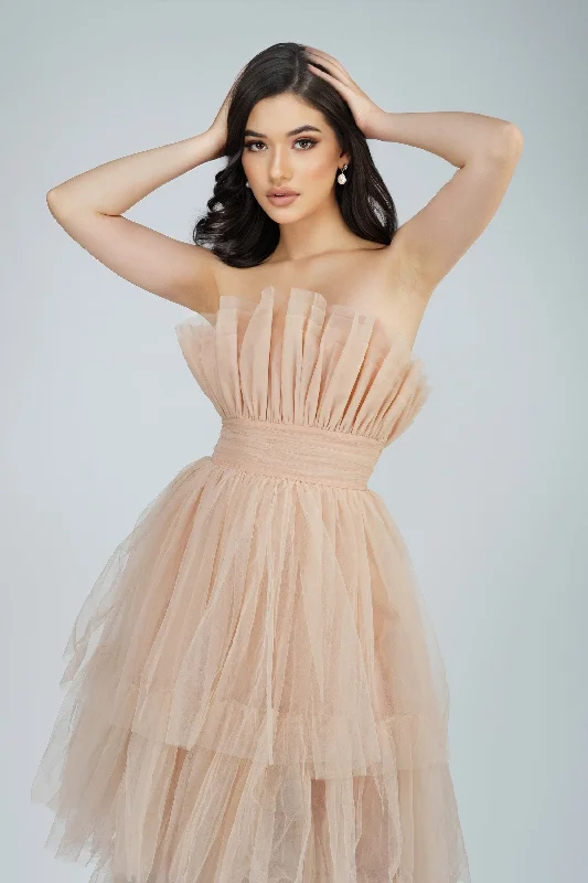 Nelita Maxi Dress in Neutral Elegant Maxi Dress with Drapes