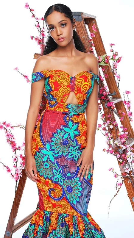Nina African Print Maxi Dress Stylish Maxi Dress with Frills
