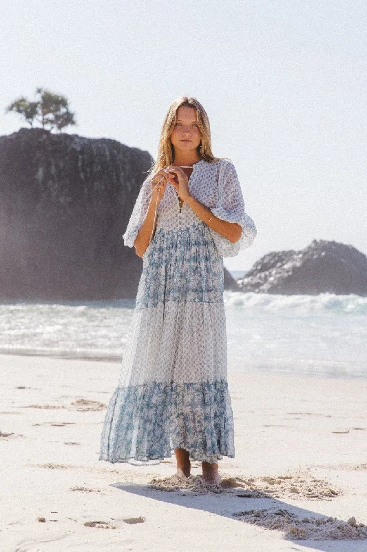 Nora Maxi Dress ~ Aquamarine Elegant Maxi Dress with Ruffles