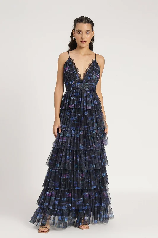 Oakley Maxi Dress in Blue Print Cozy Longline Maxi Dress