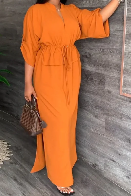 Olivera Elastic Waist Casual Maxi Dress Cozy Ruffle Sleeve Maxi Dress