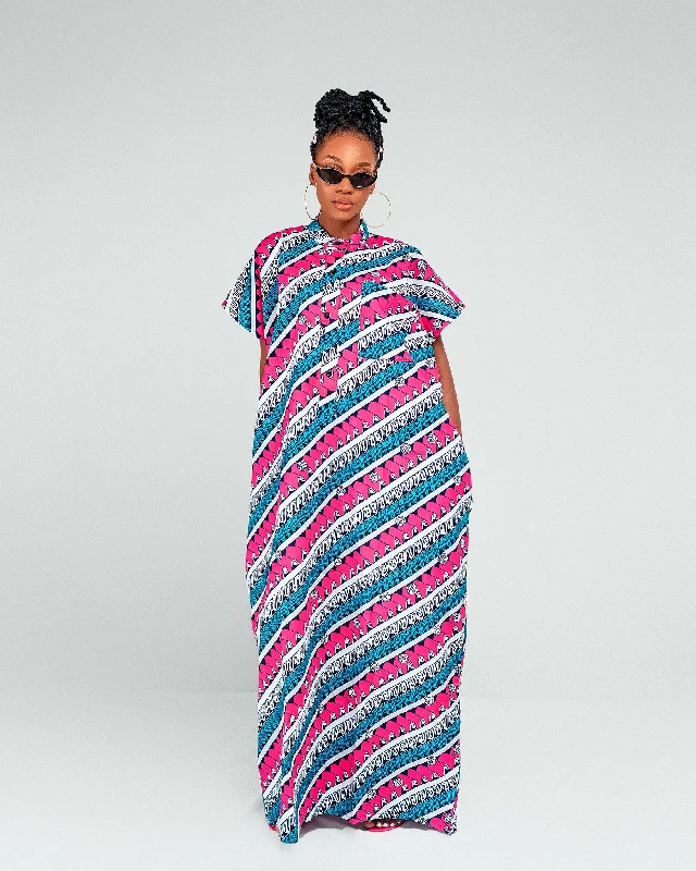 Palma Ankara Bubu Maxi Dress | African Print Comfortable Ruffle Hem Maxi Dress