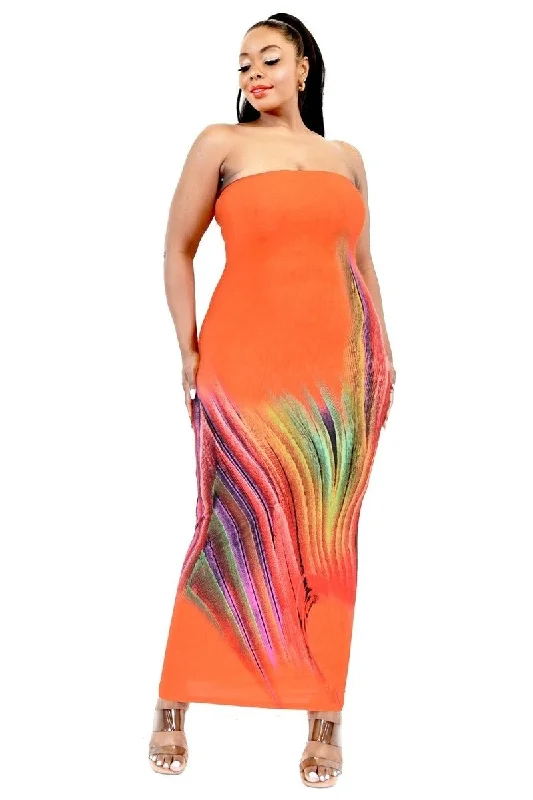 Plus Sleeveless Color Gradient Tube Top Maxi Dress Fashionable Sheer Maxi Dress