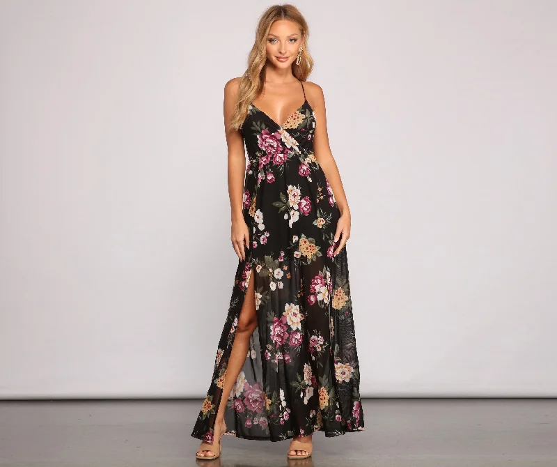 Pop Of Floral Charming Mesh Maxi Dress Trendy Off-Shoulder Ruffle Maxi Dress