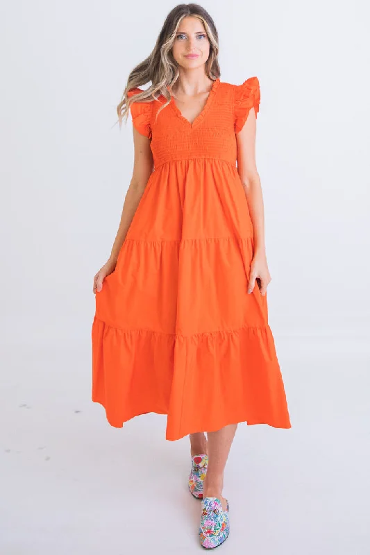 Poplin Vneck Smock Maxi Dress Classic V-Neck Maxi Dress