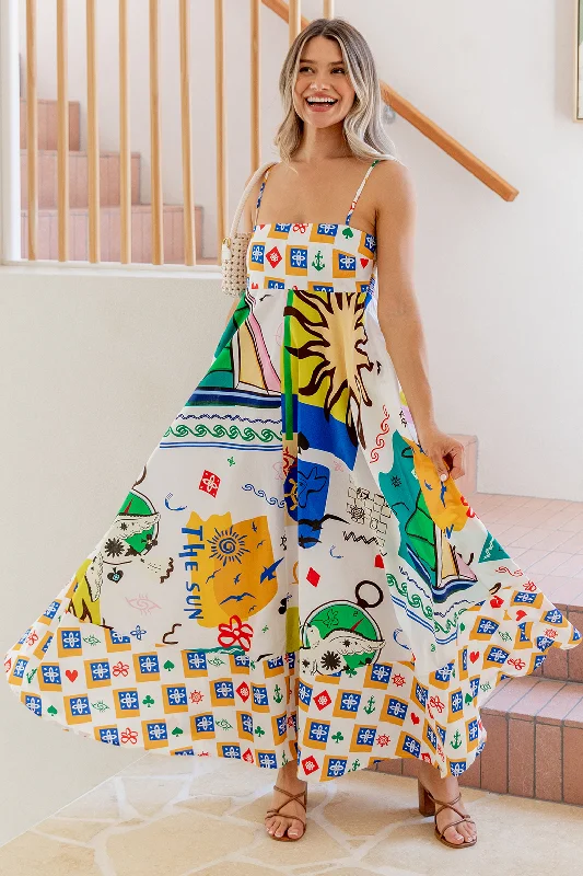 Portafino Maxi Dress Lucky Star Print Stylish One-Shoulder Maxi Dress