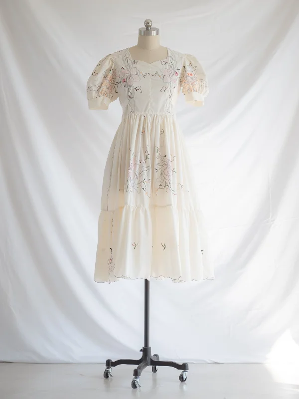 Re-design Upcycled Pink Rose Outline Embroidery White Maxi Dress Fashionable Sheer Maxi Dress Re-design Upcycled Pink Rose Outline Embroidery White Maxi Dress Fashionable Sheer Maxi Dress