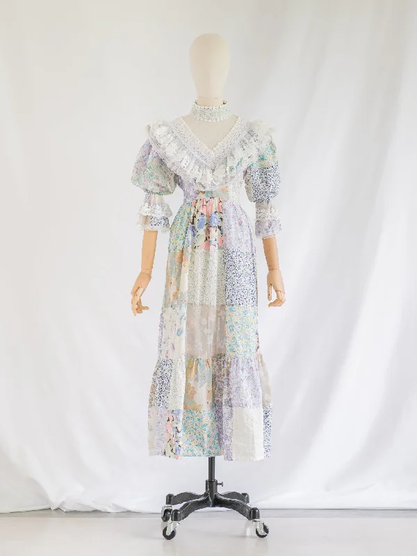 Re-design Upcycled Patch Work Cotton Floral Maxi Dress Trendy Maxi Dress with Belt
