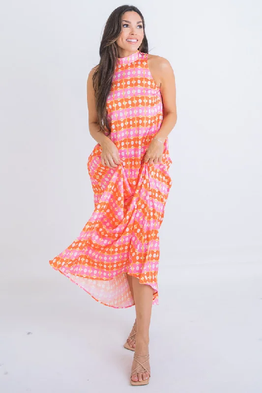Retro Floral Halter Maxi Dress Fashionable Button-Down Maxi Dress