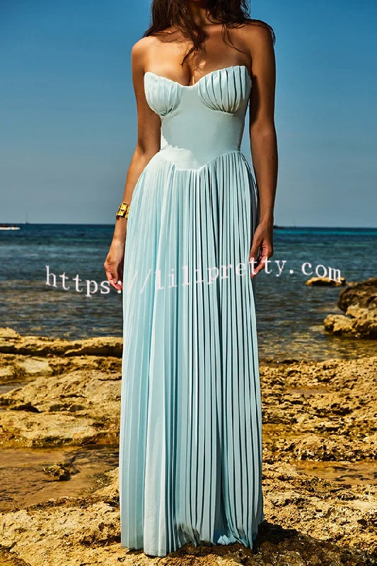 Romantic and Elegant Pleated Strapless Maxi Dress Comfortable Pleated Maxi Dress