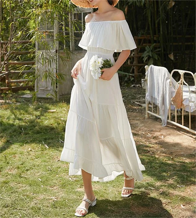 Ruffled Romance Off Charming The Shoulder Maxi Dress Elegant Floral Maxi Dress