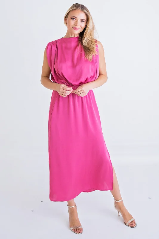 Satin Sleeveless Maxi Dress Elegant Maxi Dress with Drapes