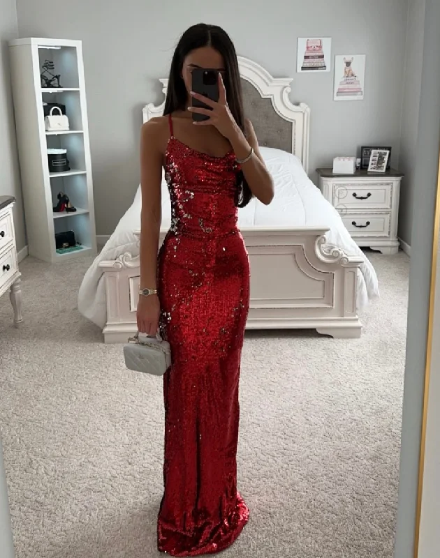 SEQUIN BACKLESS MAXI DRESS Stylish One-Shoulder Maxi Dress